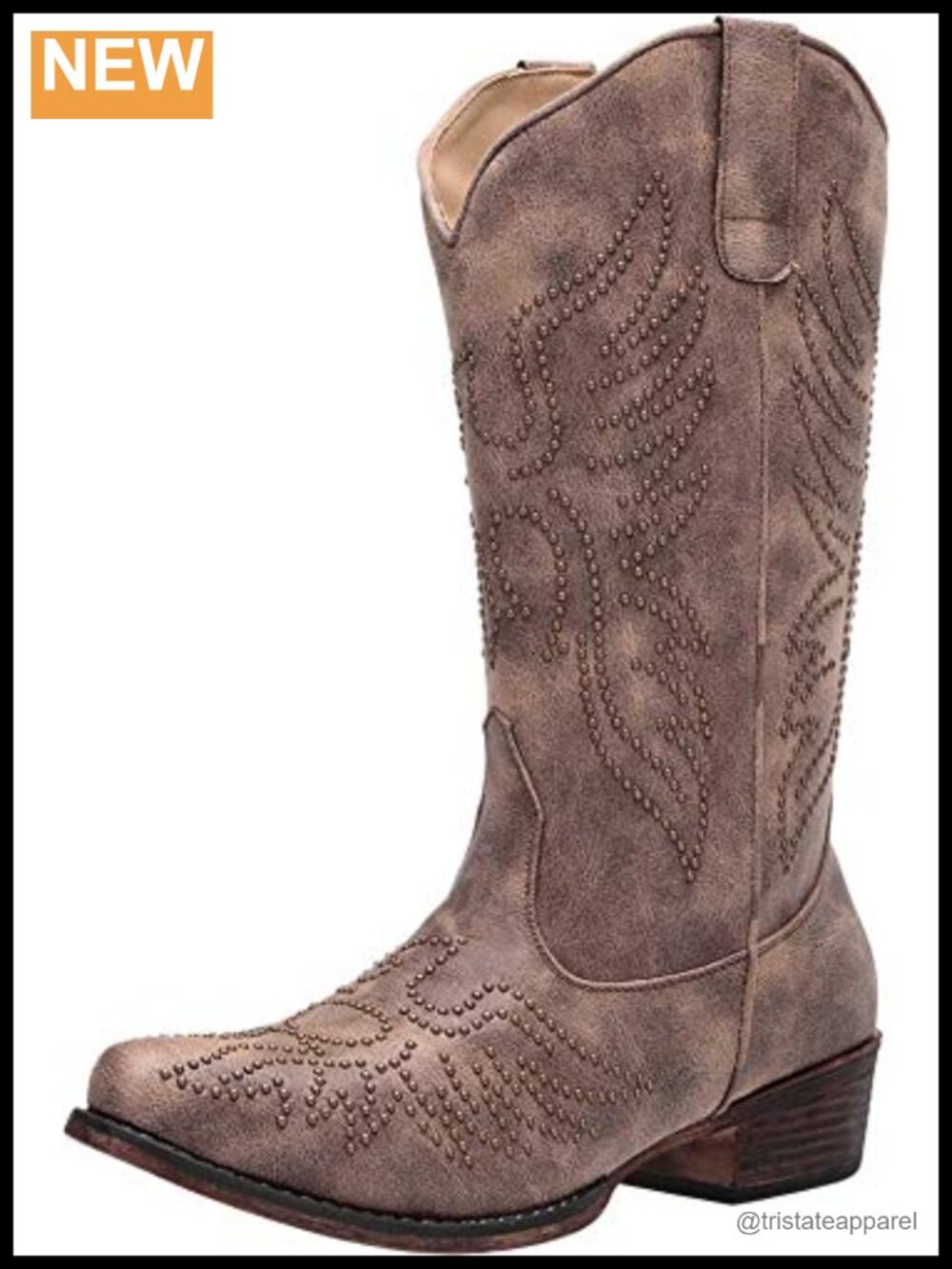 Faux Leather Snip Toe Mid-Calf Boots with Metal Studs